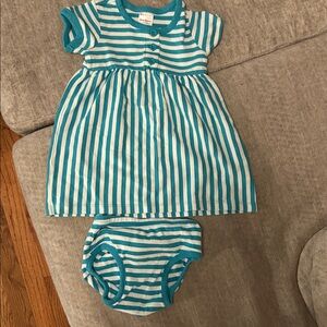Hanna Andersson Teal and White Striped Baby Outfit